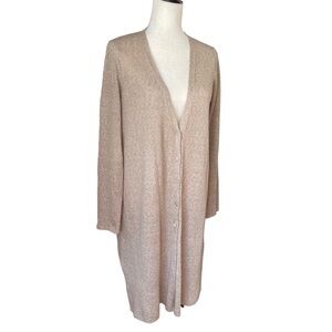 Eileen Fisher organic linen ribbed knit duster cardigan wheat color medium